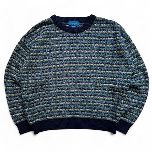 Vintage 90s Y2K Towncraft Striped Knit Pattern Knit Sweater Fall Academia M - Picture 1 of 5